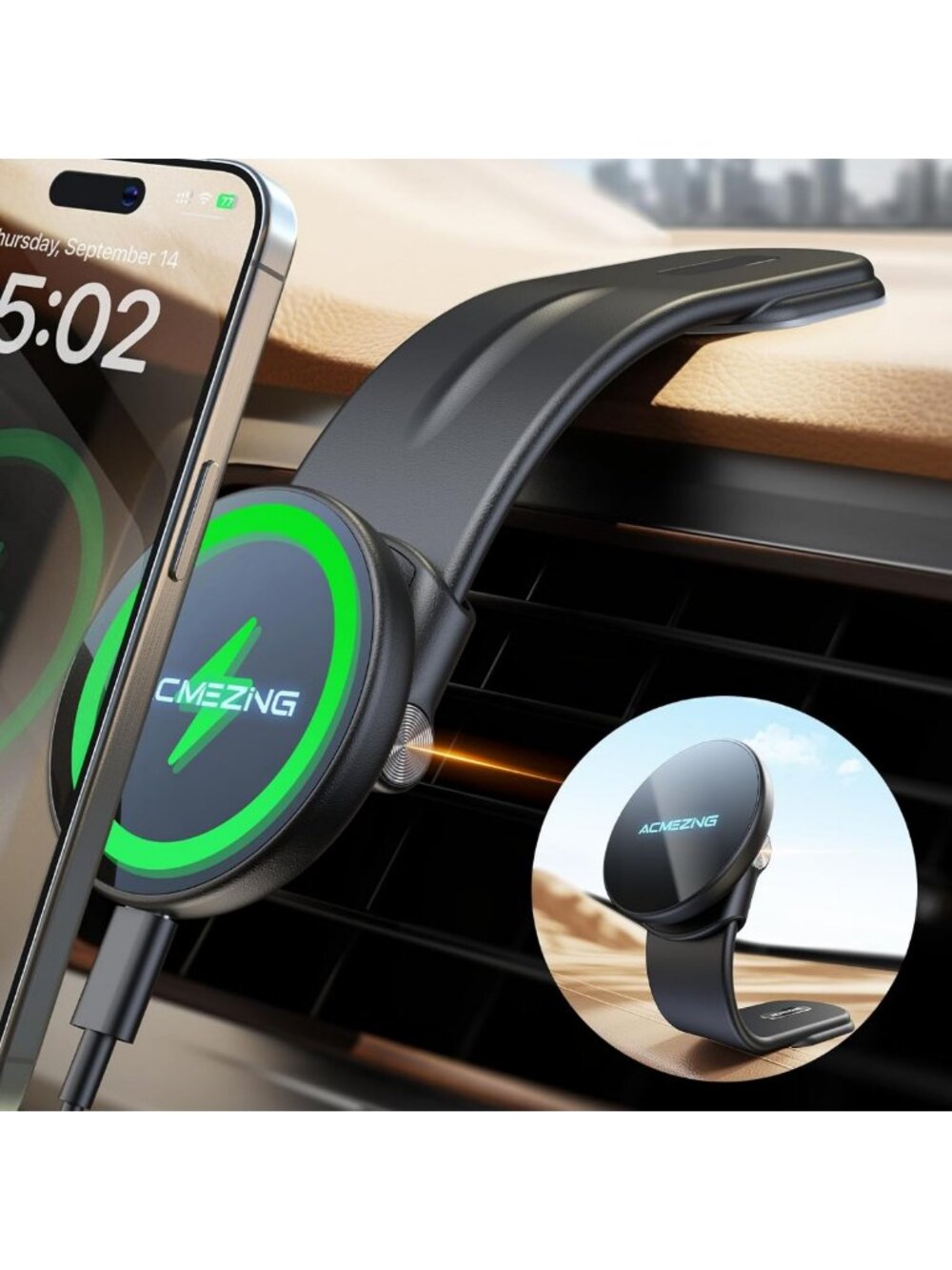 15W MagSafe Car Charger Mount, 360° Adjustable Aluminum Holder, Fast Wireless